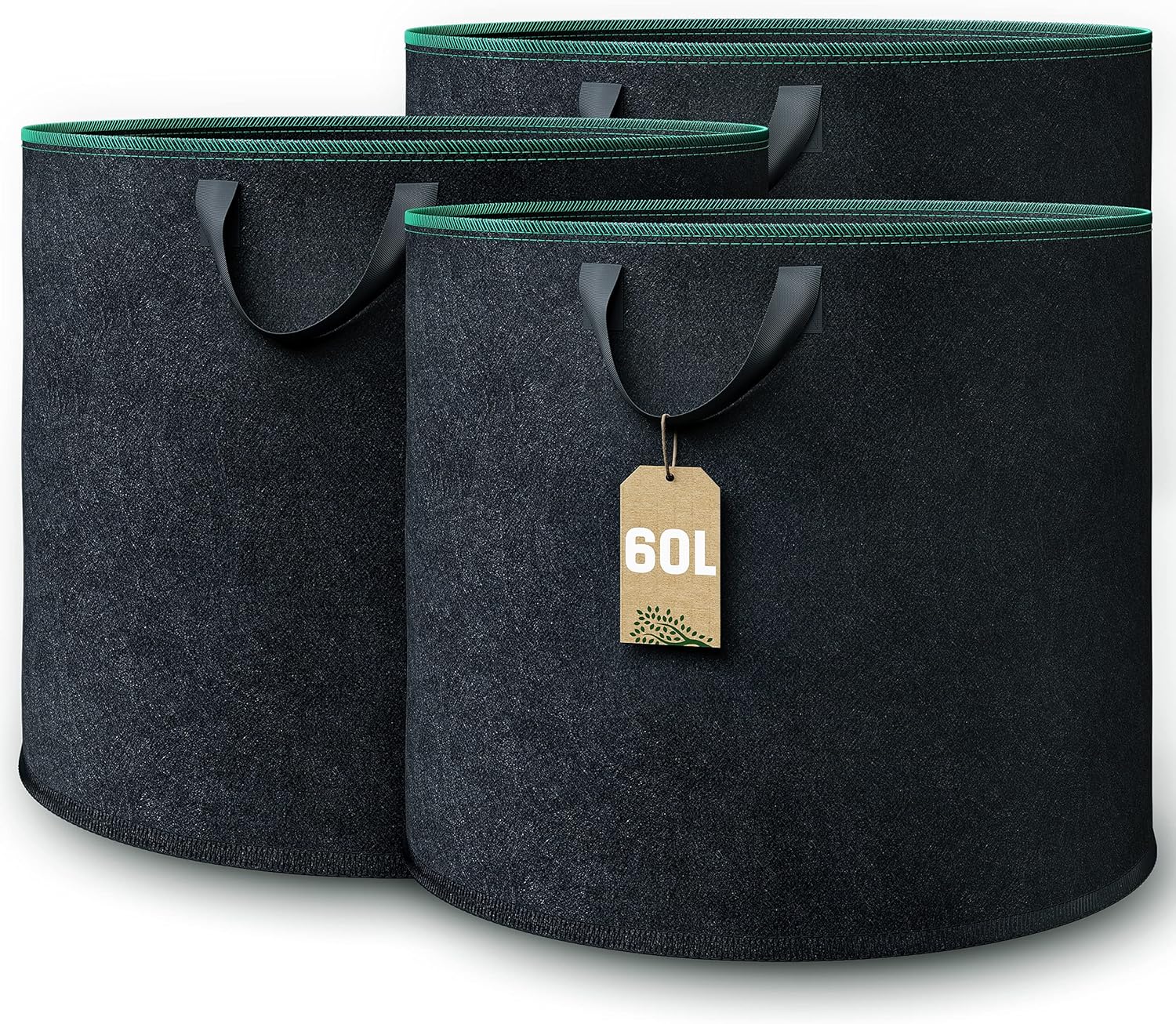 Zestaw 3 worków na rośliny - Worek na rośliny z włókniny 60 litrów - Czarny - Do użytku wewnątrz i na zewnątrz