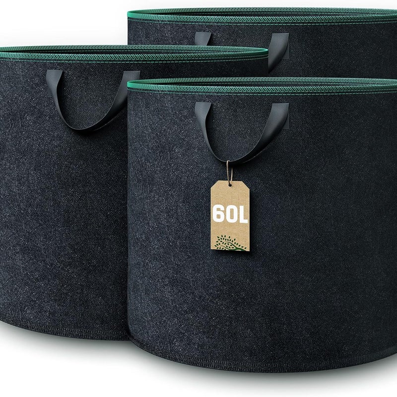 Zestaw 3 worków na rośliny - Worek na rośliny z włókniny 60 litrów - Czarny - Do użytku wewnątrz i na zewnątrz