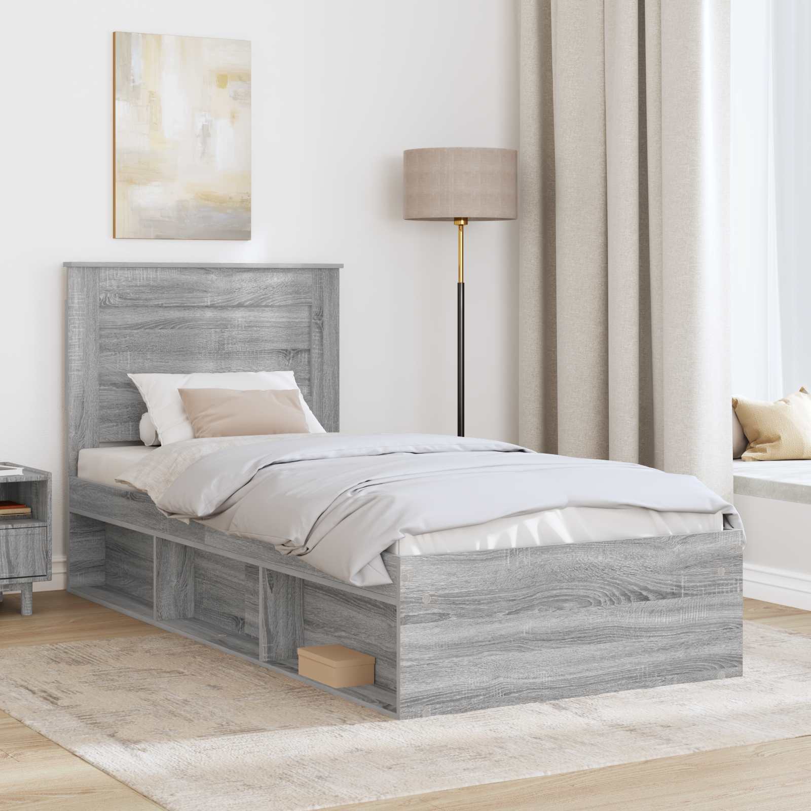 Cadre de lit avec tiroir Gris 75 x 190 cm Pin massif - 3