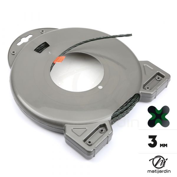 Fil débroussailleuse nylon 3 mm x 28 m. Torsadé vert sapin. Blister - 2