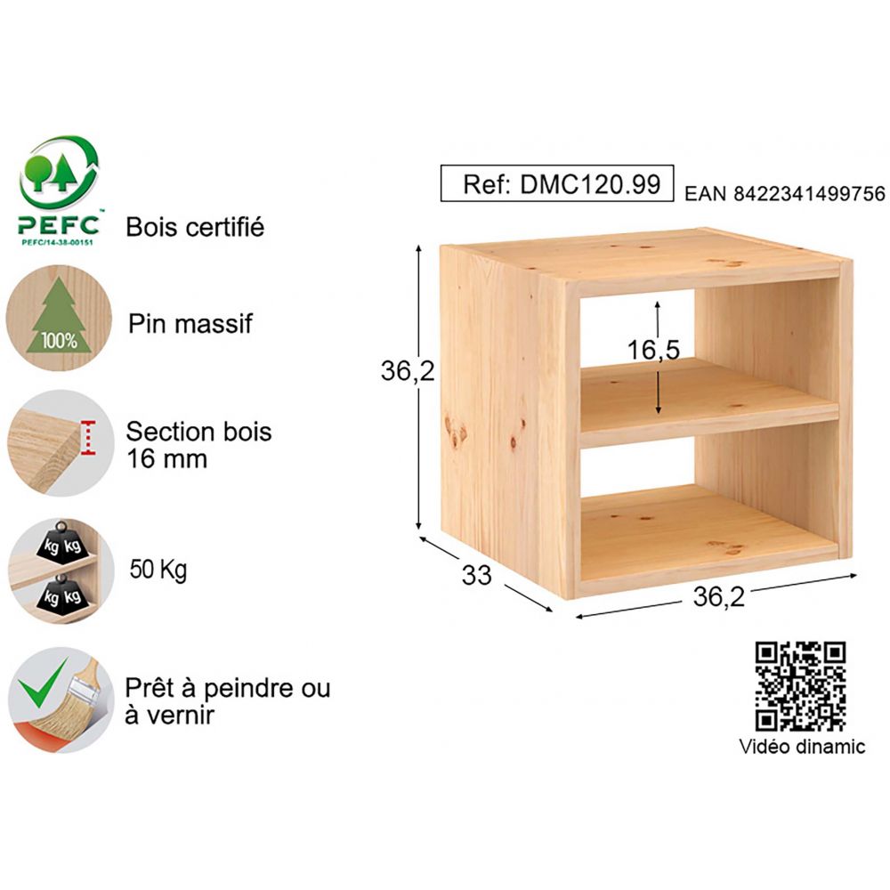 Étagère Astigarraga Dinamic 1 Cubes Modulaire Naturel Pin (36,2 x 33 x 36,2 cm) - 3