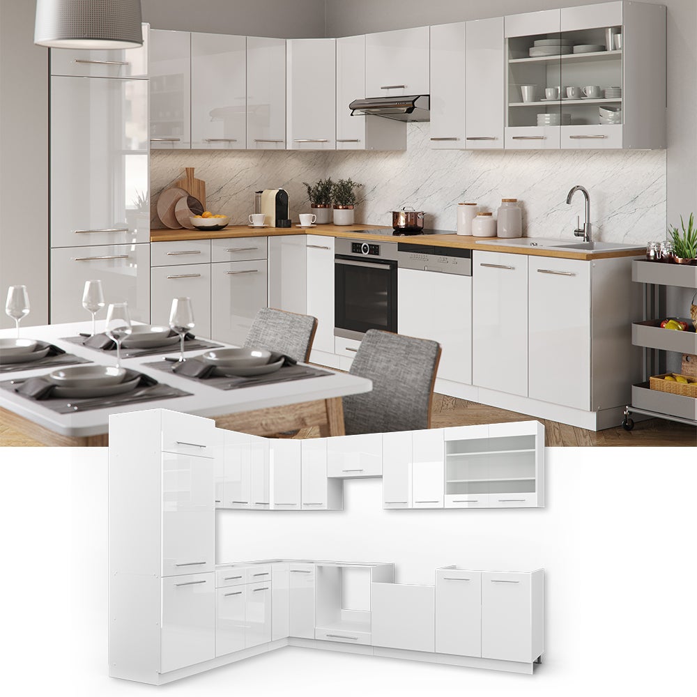 Vicco Cuisine en angle Fame-Line, Blanc Haute brillance/Blanc, 287 x 227 cm, PT Chêne - 6