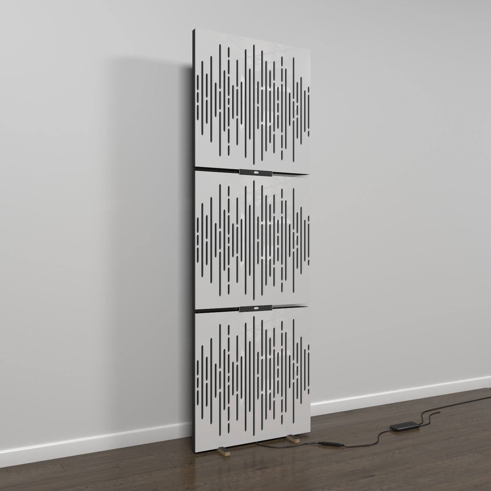 Lot de 3 panneaux acoustiques WAVE avec support de sol et rétroéclairage LED 150x50x5 cm -Plastique perforé et mousse acoustique -Blanc brilliant - 2