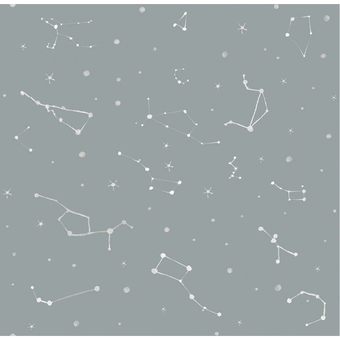 Papel pintado constelaciones gris pintados a la acuarela estilo nórdico rollo 10m x 0,52m
