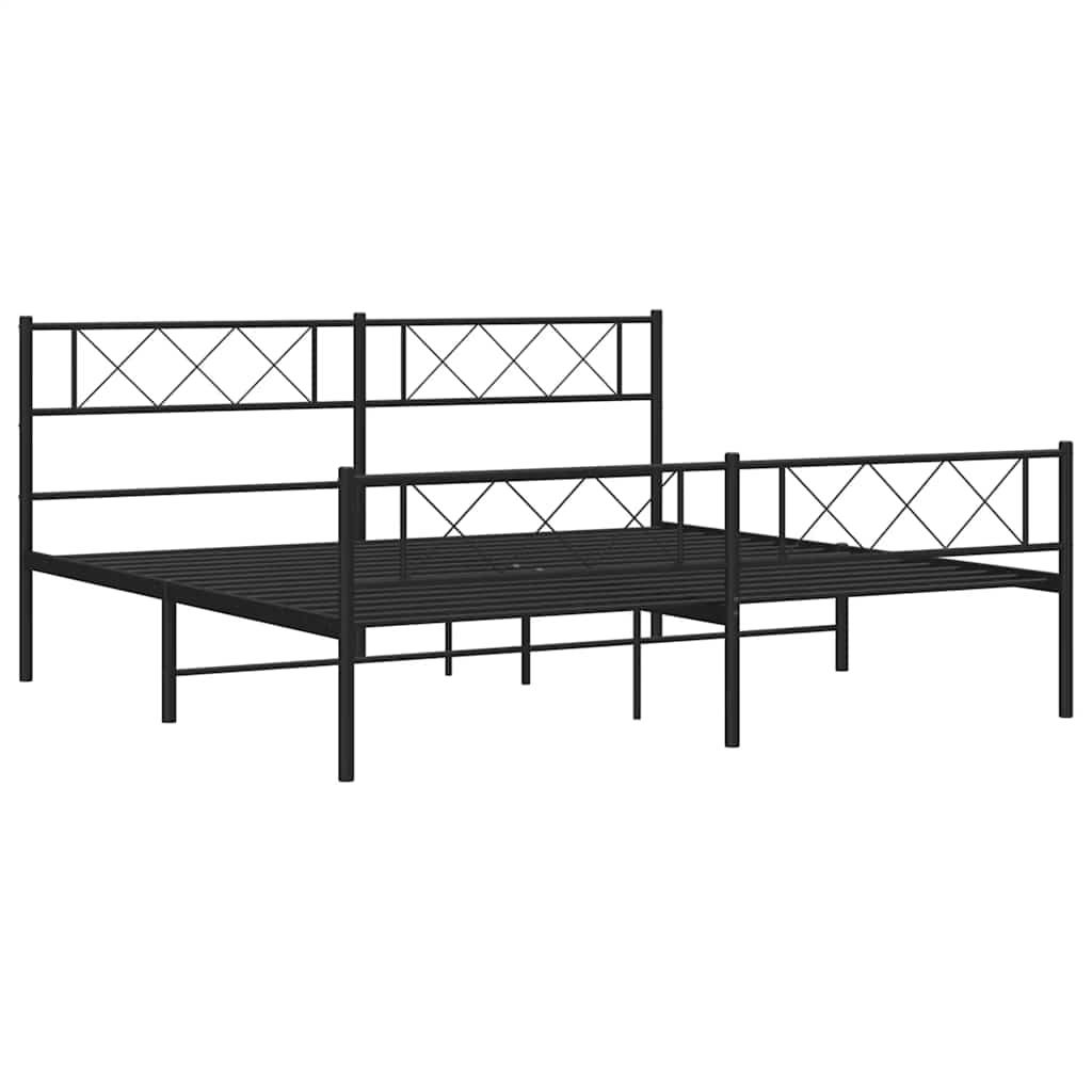 Estructura de cama sin colchón con estribo, de metal negro, para dormitorio, 193 × 203 cm - 6