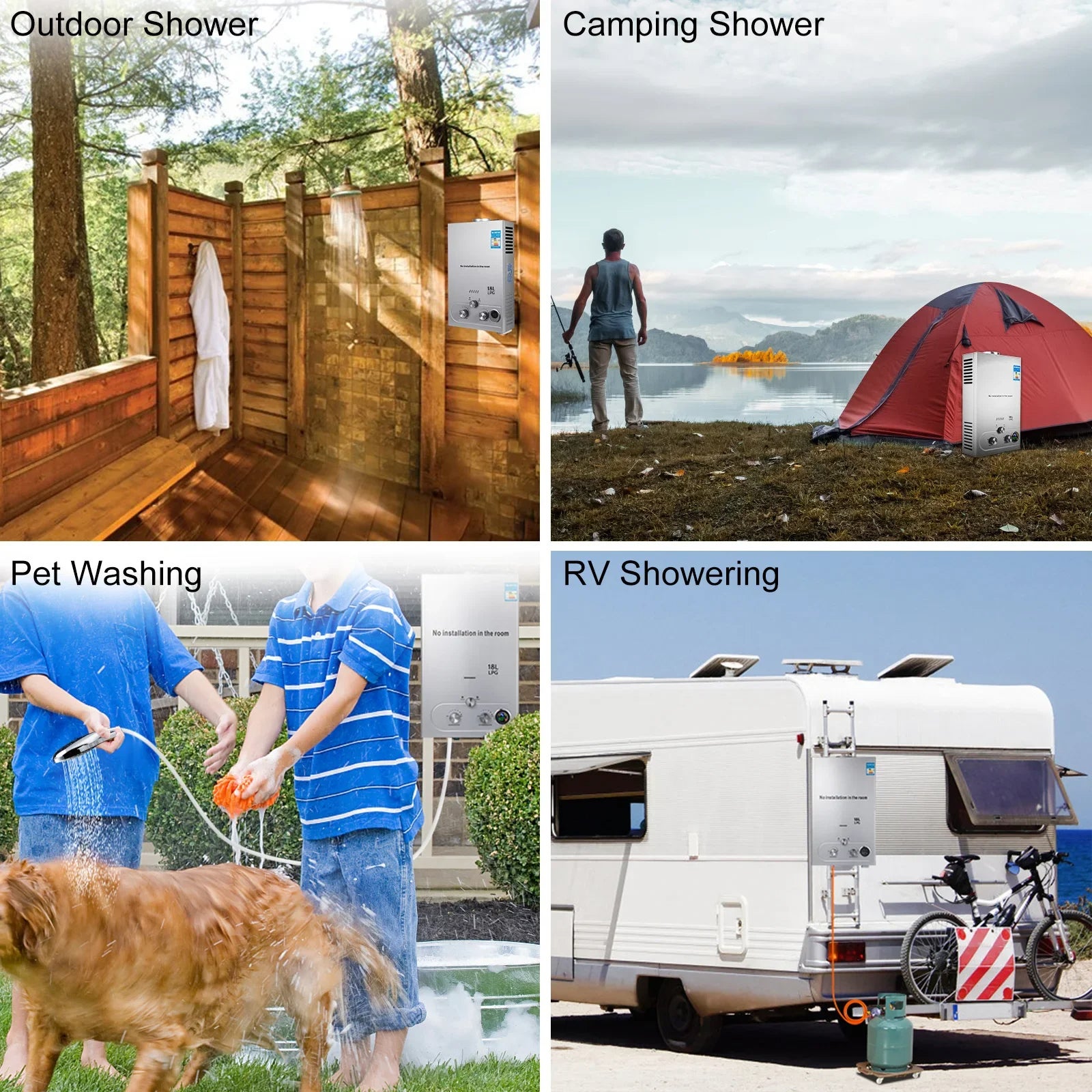 Chauffe-eau numérique au gaz 8 L , en acier inoxydable, sans réservoir, gaz propane, GPL, kits de chauffage, pour camping - 8