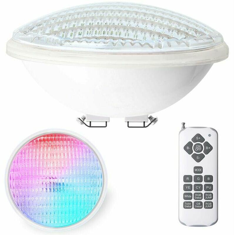 Wodoszczelna lampa basenowa LED PAR56 IP68 o mocy 12 W, zanurzalna i z pilotem. Ten reflektor basenowy RGBW oferuje 7 regulowanych kolorów.