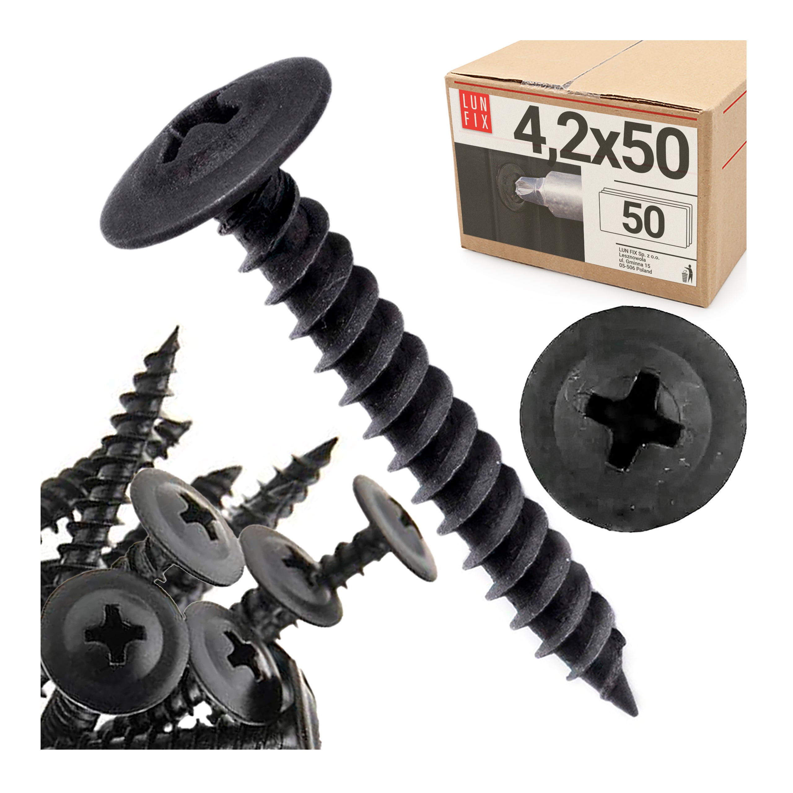Wkręty do metalu z łbem podkładkowym fosfatowane 4,2x50mm 50szt.