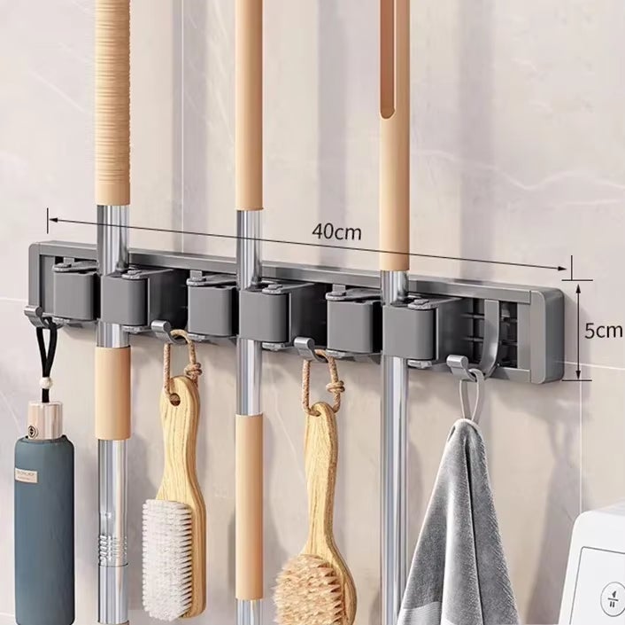 Supporto Da Parete Per Scope E Mocio AACGIN – Acciaio Inox Nero – 3 Rastrelliere + 4 Ganci – Per Cucina E Garage - 3