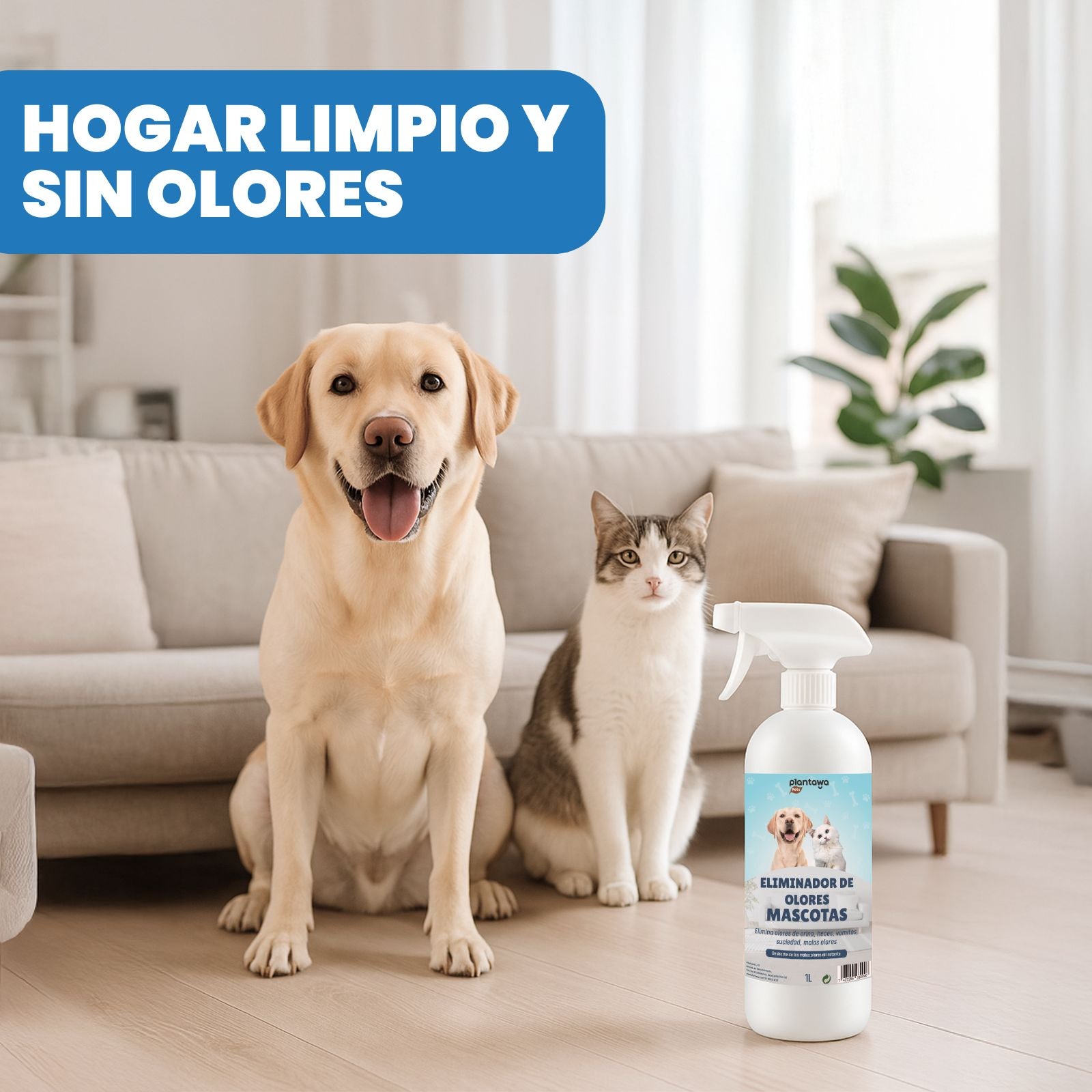 PLANTAWA Eliminador de Odores Instantâneo para Animais de Estimação 1l. Neutralizador de Odores Enzimático Urina Fezes Vómito. - 6