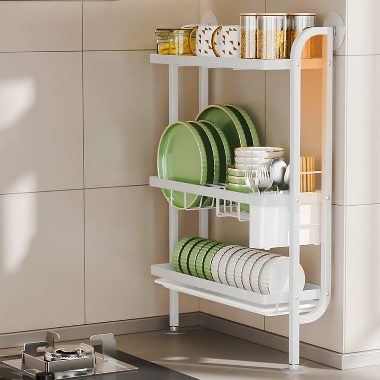 Égouttoir étroit et minimaliste, étagère de cuisine multifonction, support à vaisselle à plusieurs niveaux, sans perçage, blanc - 4