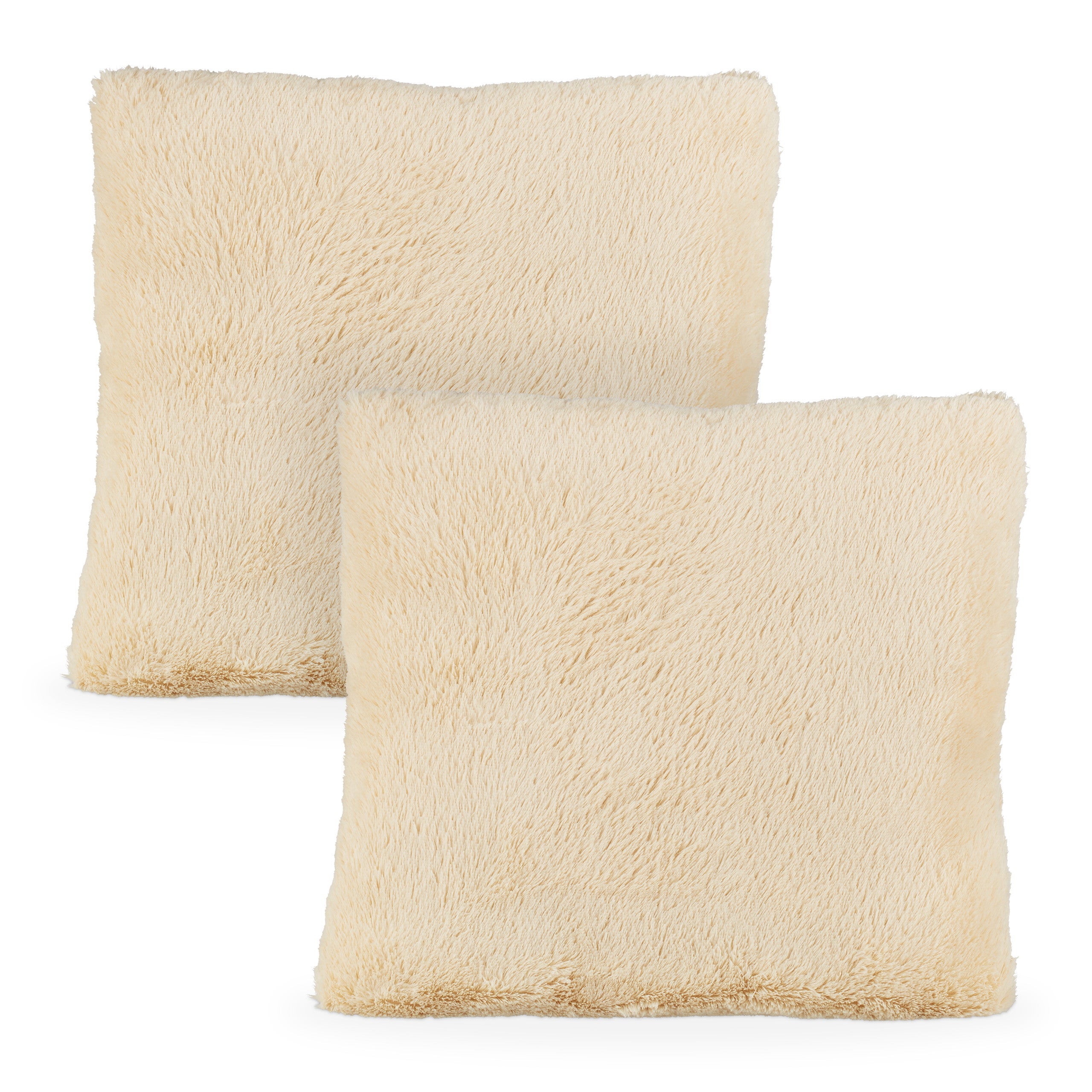 Relaxdays juego 2 cojines pelo sintético, con relleno, funda removible peluche, decorativo, 35x40 cm, crema