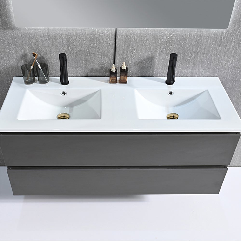 Meuble salle de bain double vasque 120cm gris et miroir LED LB-8331G - 3