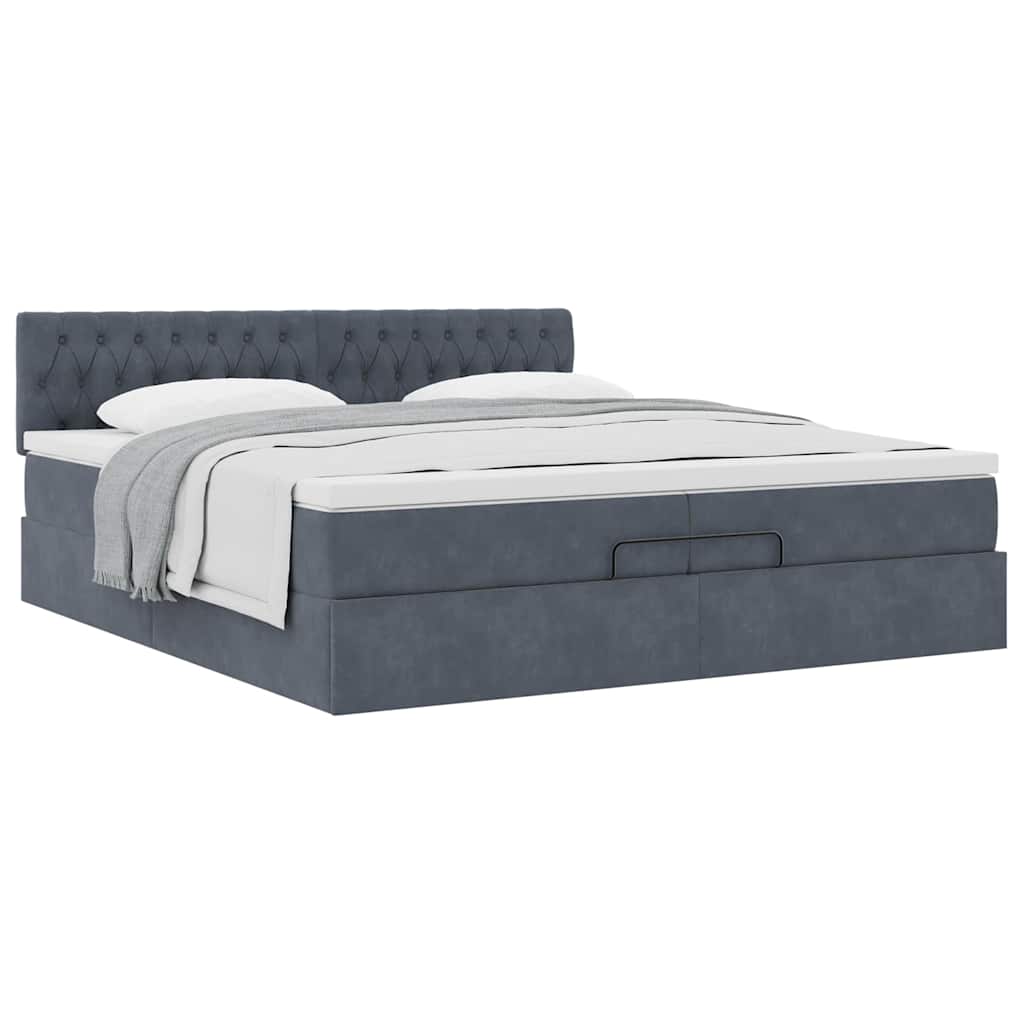 Cadre de lit pouf avec matelas gris foncé 200x200 cm en velours - 5