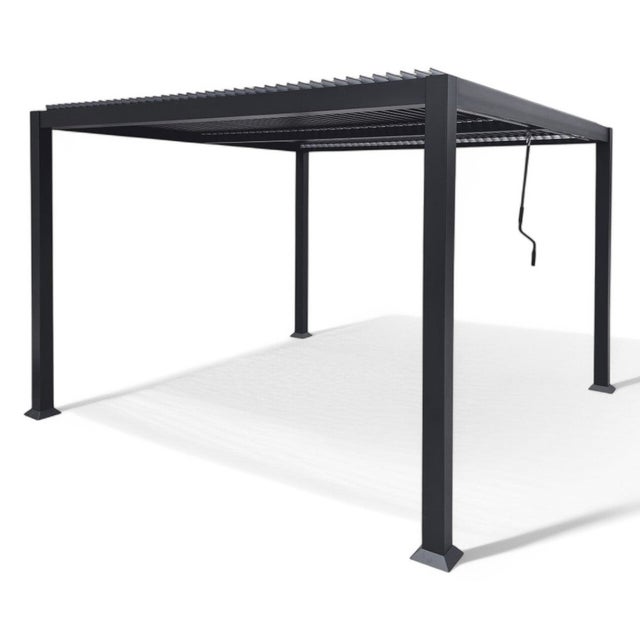 Pergola bioclimatica 4x4 in alluminio grigio scuro con copertura a lamelle frangisole orientabili
