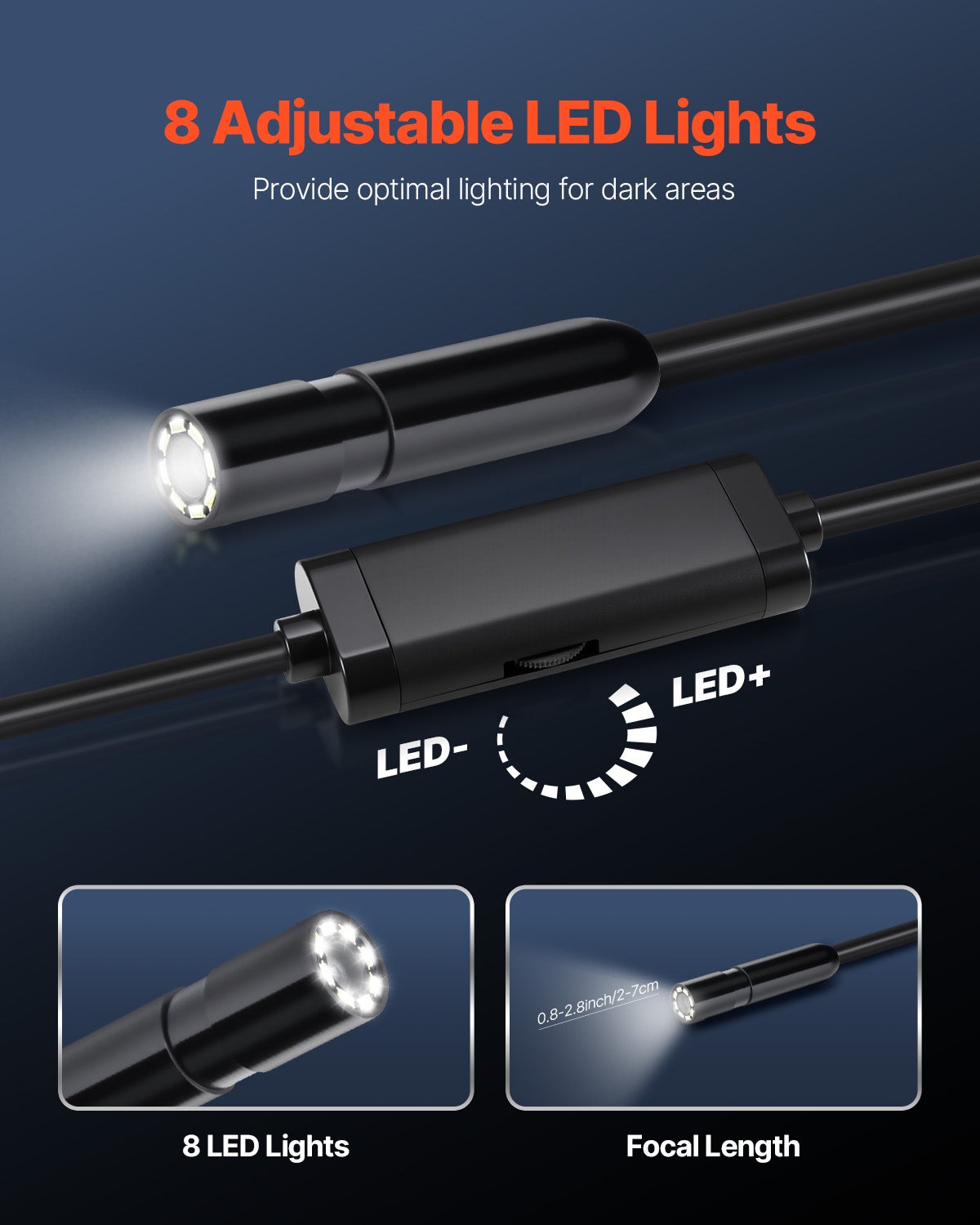 Câmera endoscópica,cabo semi-rígido VEVOR 15 m,HD 1920p,iluminação LED 8,zoom x2,IP67 à prova d'água,Android,iOS,automóvel,encanamento - 5