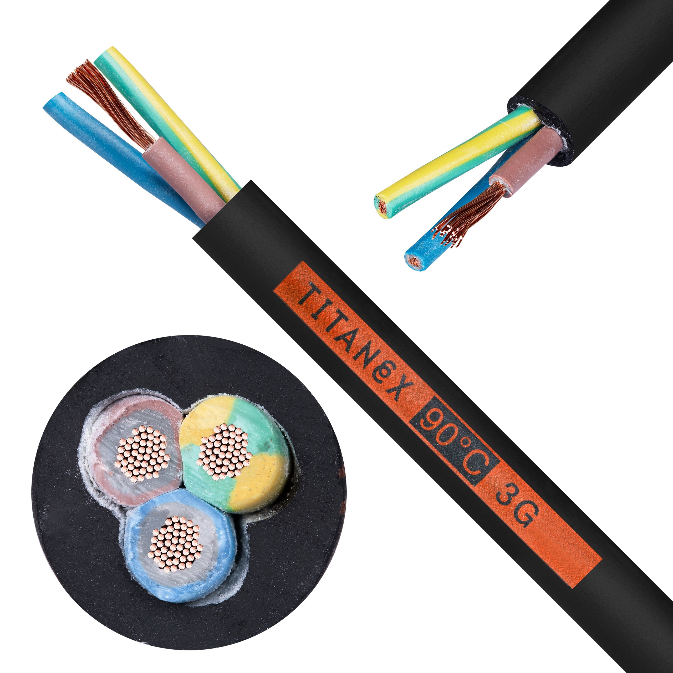 Kabel przemysłowy gumowy TITANEX OnPD / H07RN-F 3x2,5mm2 czarny 450/750V zewnętrzny olejoodporny linka Helukabel Nexans 100m