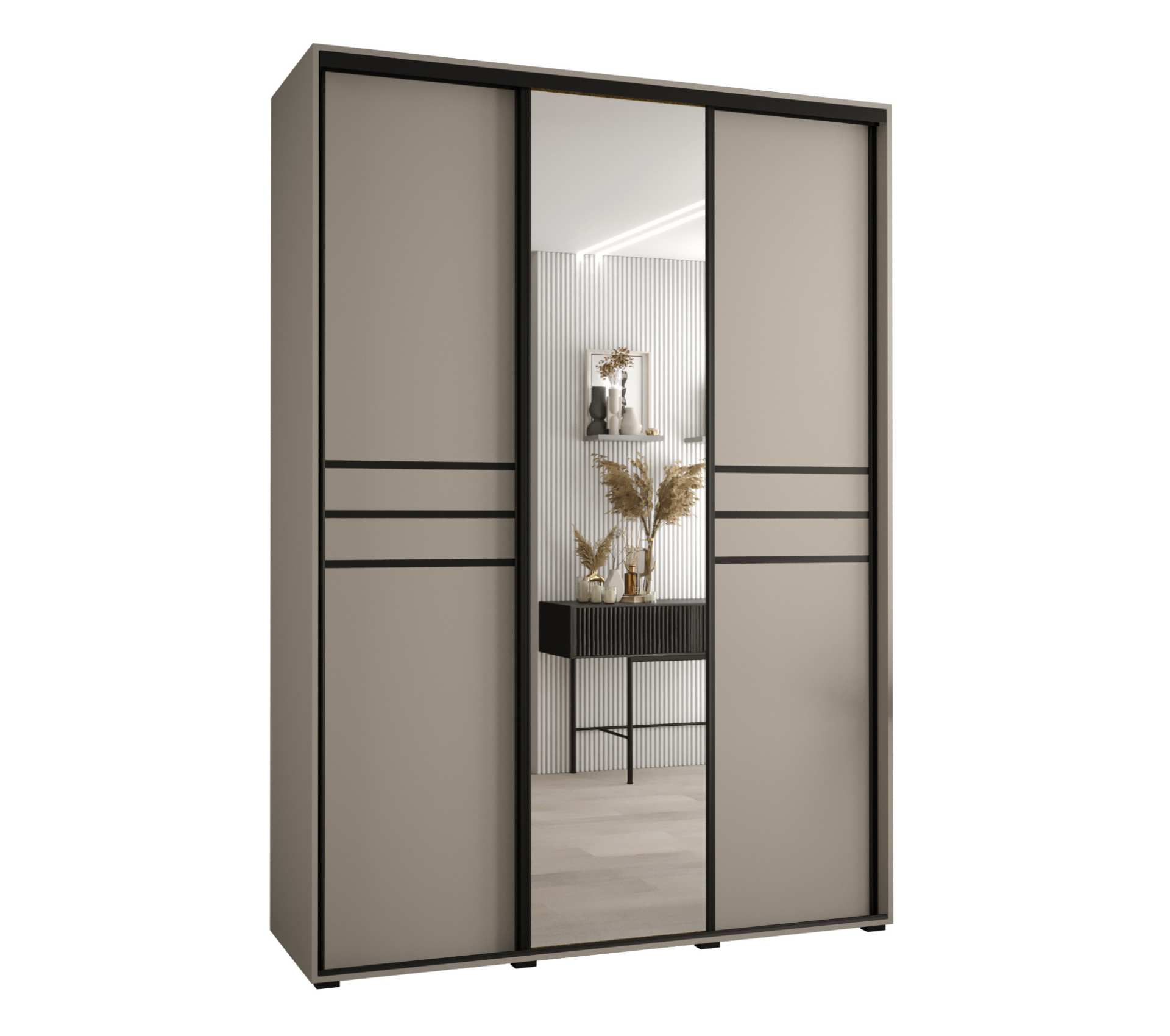 Szafa przesuwna z lustrem wysoka Dakota 11 170 x 60 x 235,2 cm kaszmir + u. czarny - Abiks Meble
