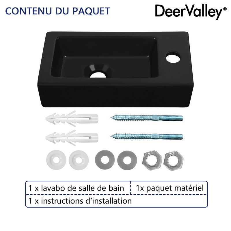 Vasque Lave Main Mini Meuble Vasque Rectangulaire Noir en Céramique pour Petit Espace (Main Droite) - DeerValley - 5