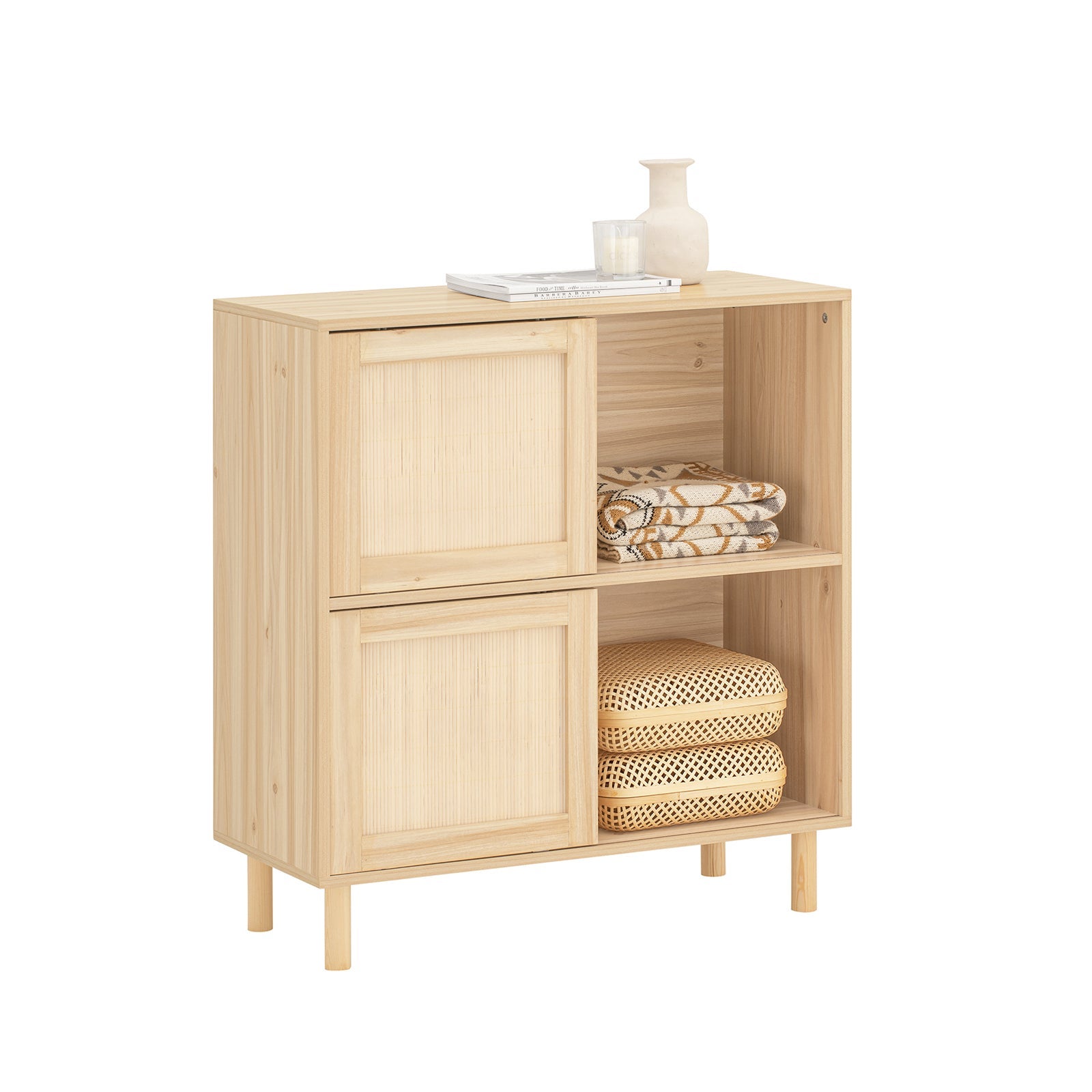 Buffet Bas Moderne Avec 2 Portes Coulissantes & 4 étagères - Bois 100x40x78 Cm - Rangement Salon, Salle à Manger, Entrée - Design épuré Et Robuste