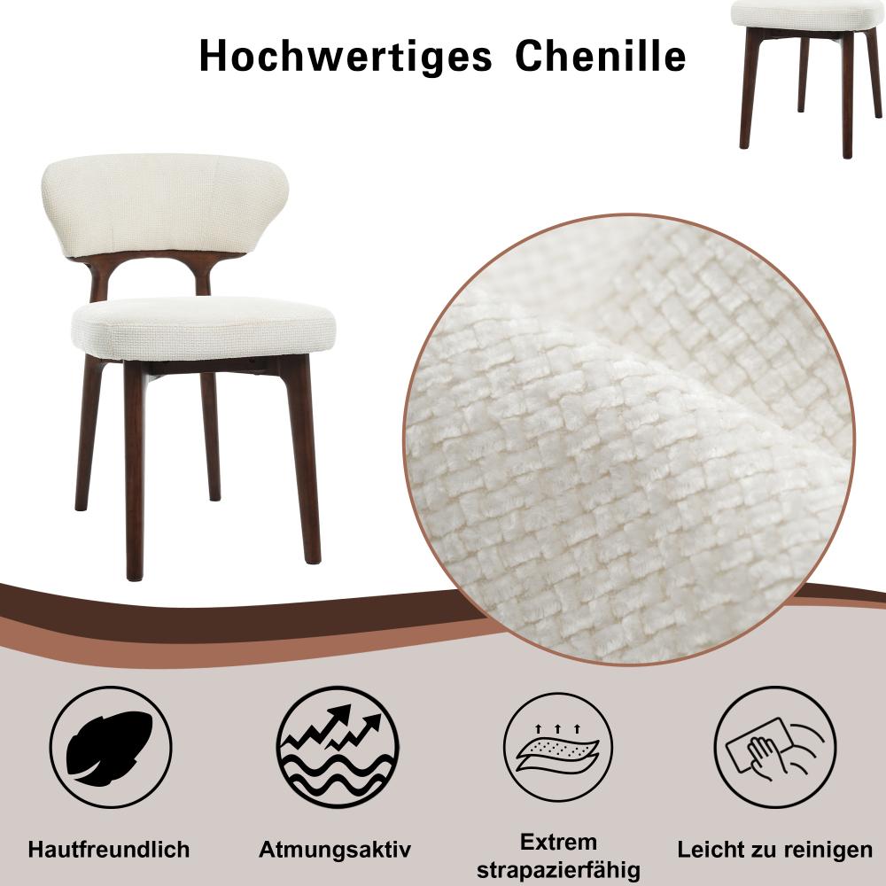 Lot de 4 chaises de salle à manger moderne bois massif tissu chenille beige clair, confortables, respirantes, pour salon, cuisine, café - 8