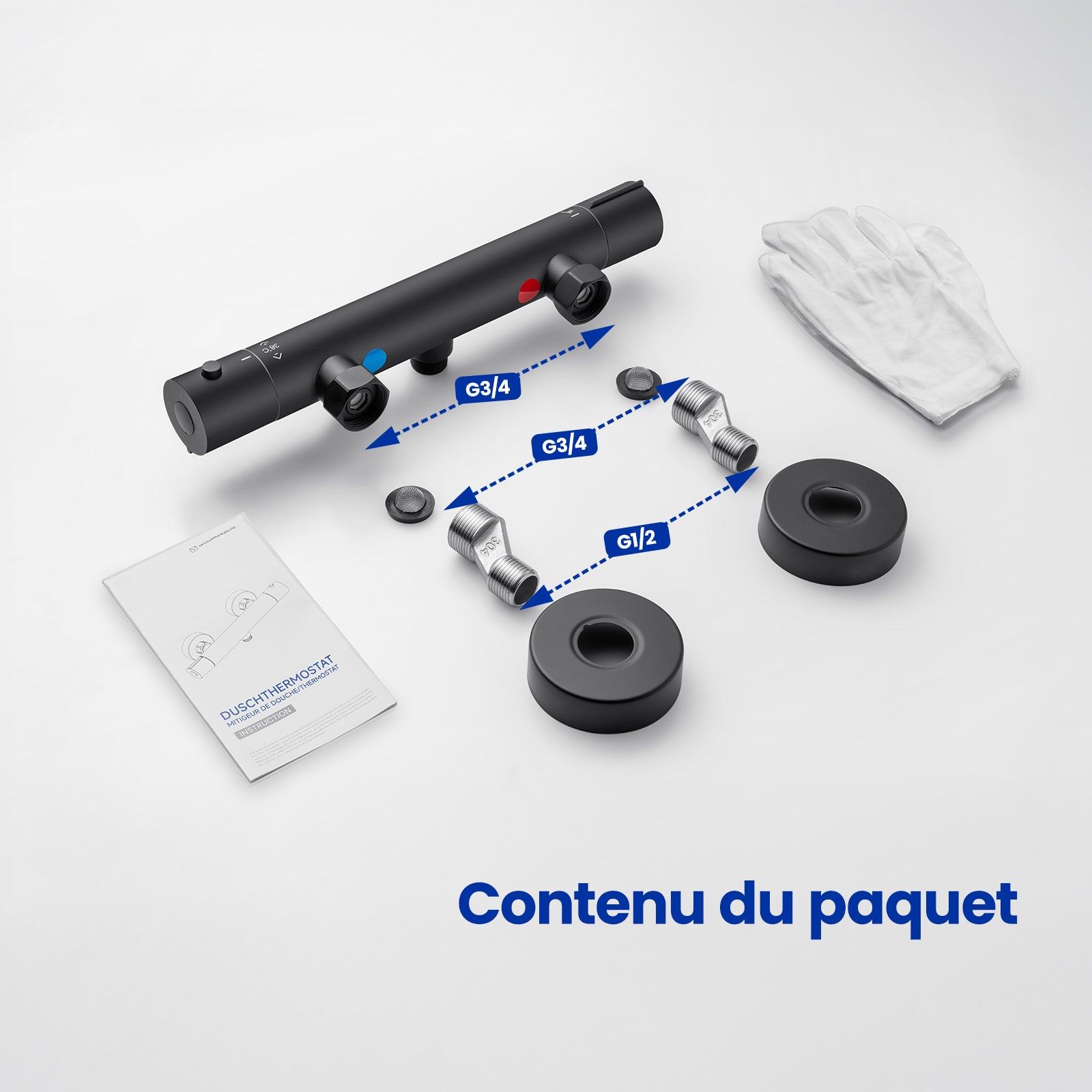 Mitigeur Thermostatique Robinet Douche, Thermostatique de Douche Murale avec Serrure Sécurité 38 ℃ Mitigeur pour Douche ,Noir - 6