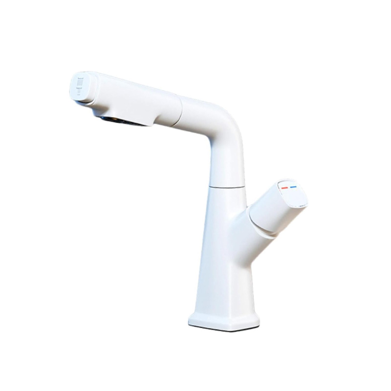 Bateria zlewozmywakowa, wyciągana wylewka z dwoma trybami natrysku, biała