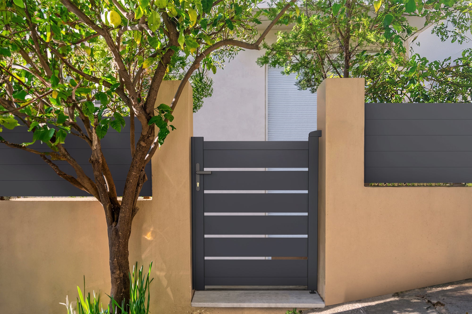 VOGEL Cancello pedonale manuale in alluminio, semi traforato 106 x 125 cm, grigio - 9