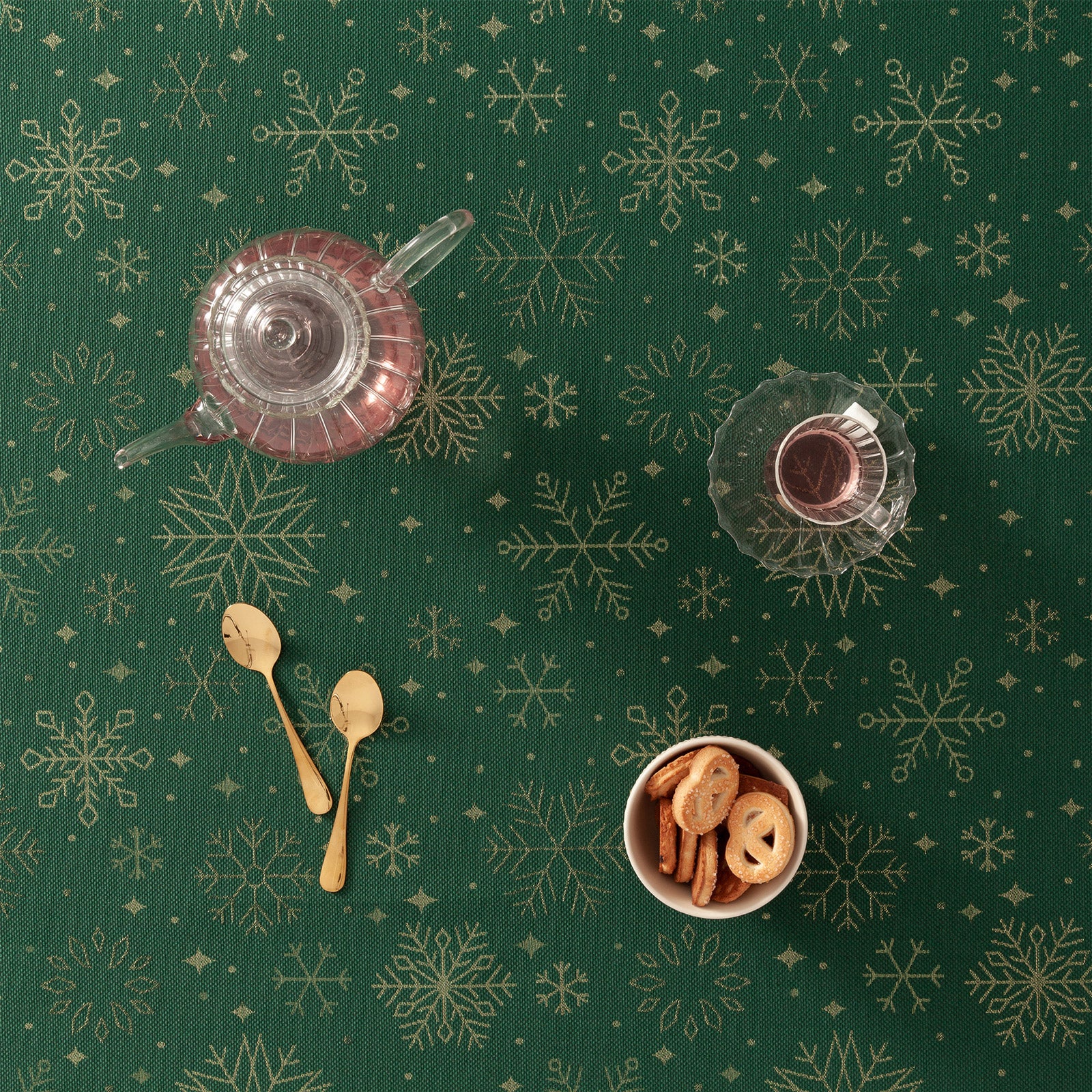 Tovaglia di Natale quadrata in cotone jacquard verde 140x140 cm - Sparkle - 3