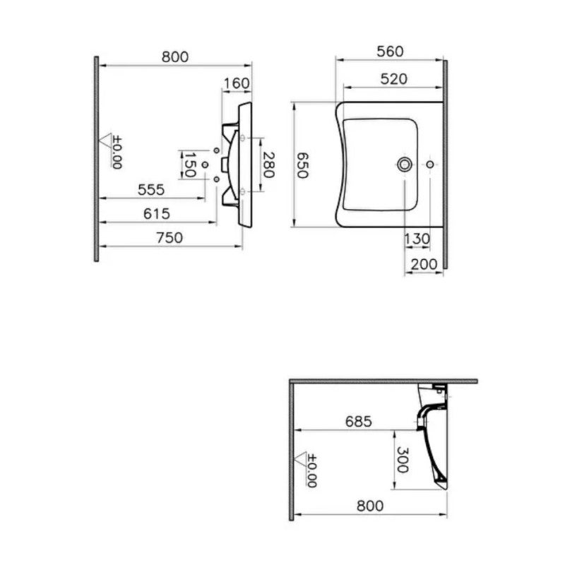 Lavabo blanc (PMR) - Dimensions : 650 x 560 - couleur : blanc - 2