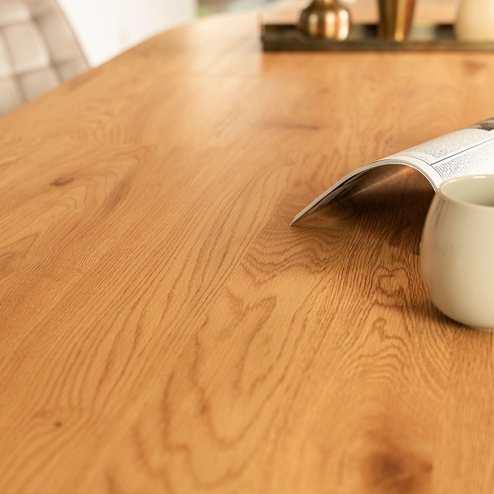 Home Deluxe – Ensemble de salle à manger AVENTURA avec 6 chaises IKALO marron clair – Couleur : chêne clair, dimensions : 120–160x76x12 cm, pied en - 4