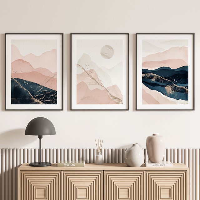 Zestaw 3 dekoracyjnych plakatów – tryptyk - Krajobrazy boho - Czarno-biała ramka - 3 plakaty - 30x40 cm (ramy nie są w zestawie)