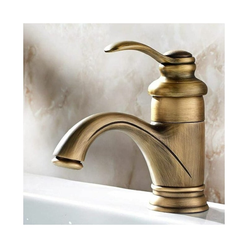 Bateria wannowa retro, europejska antyczna bateria umywalkowa z mieszaczem wody ciepłej i zimnej, z wężem doprowadzającym wodę, wysokość: 14 cm