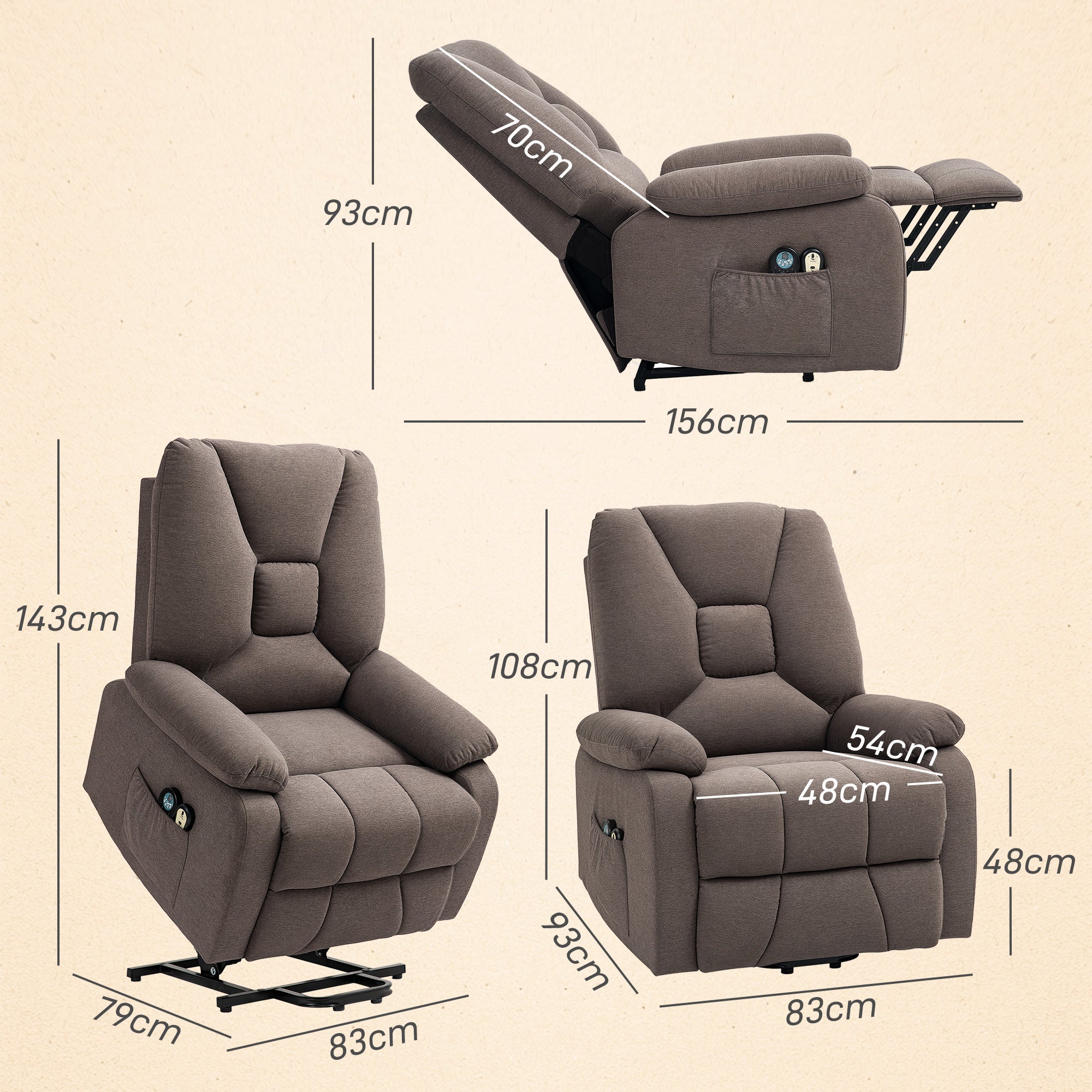 Fauteuil releveur électrique Lin (100% polyester) HOMCOM - 3
