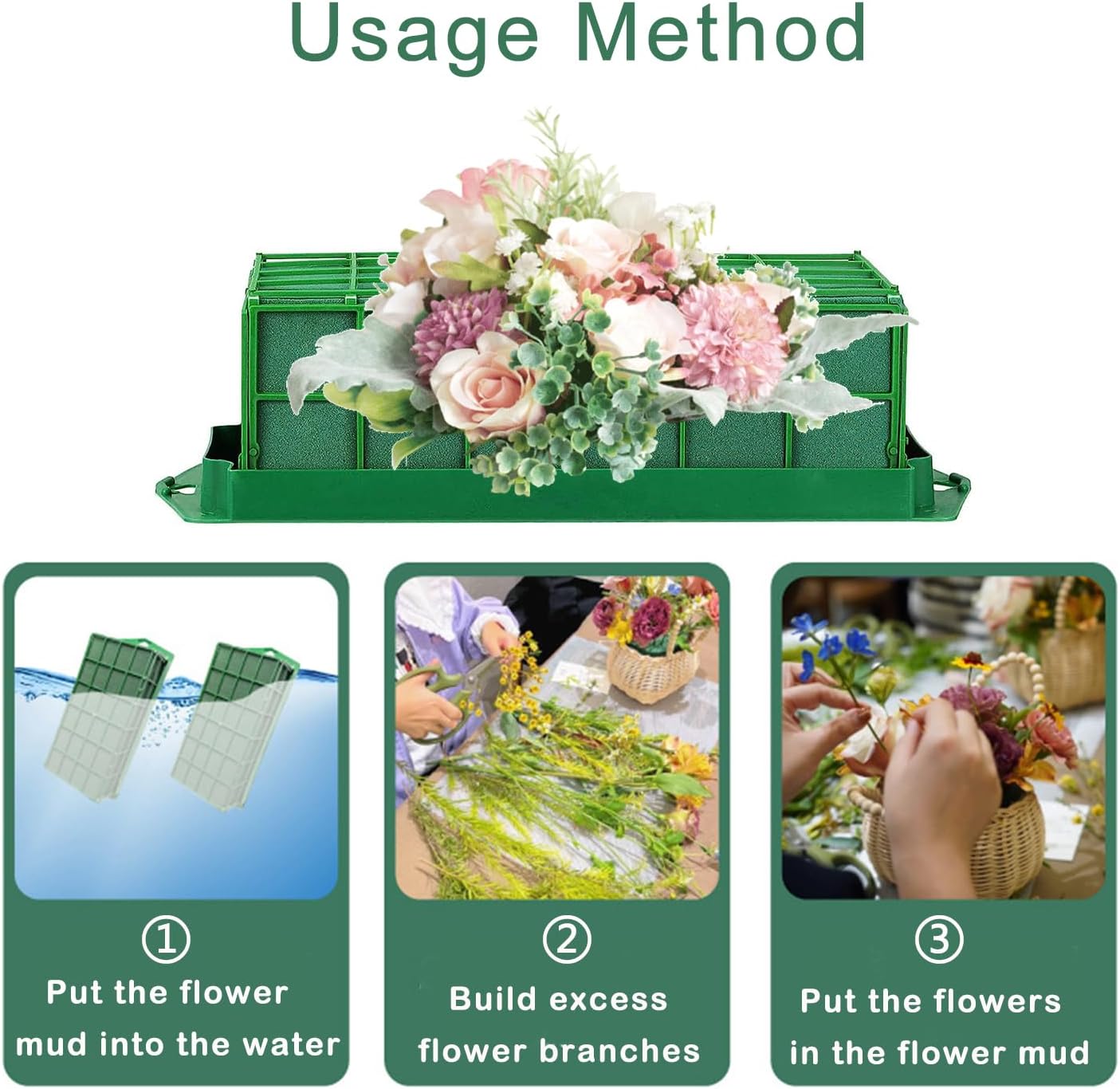 Support en Mousse Florale, Mousse Florale Verte, Mousse pour Fleurs, Florale Bloc Mousse, avec Support Et Grille, pour Arrangements Floraux, Mariage - 4
