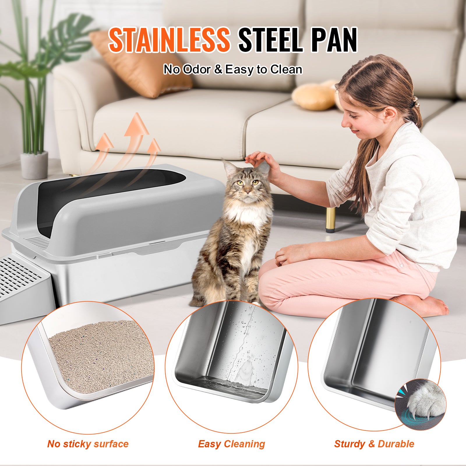 Boîte à air pour chat,VEVOR profondeur 152,4 mm,en acier inoxydable,avec détergent,filtre,hauteur horizontale,sans odeur,facile à neter - 6