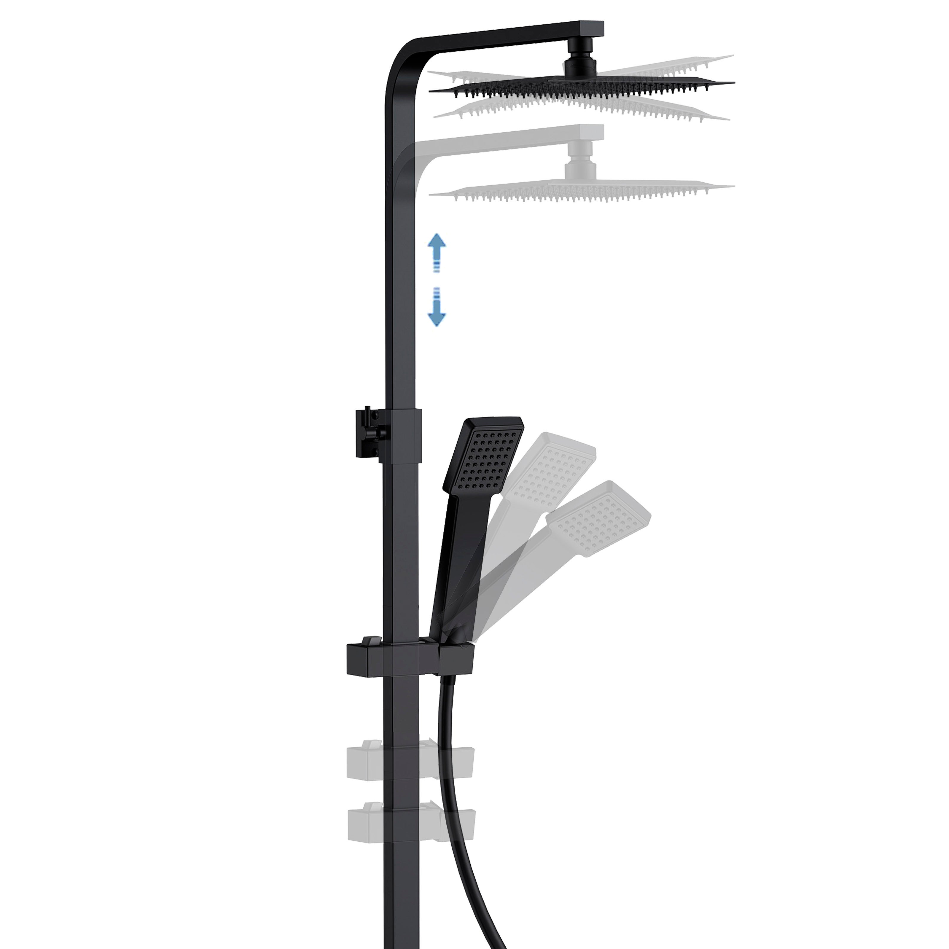 AICA Coluna de chuveiro termostática preta fosca com barra ajustável e spray superior de aço inoxidável design simples para banheiro - 2