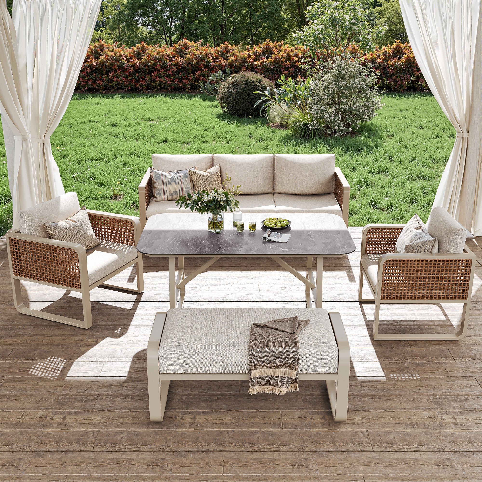 Salon bas de jardin en Métal Gris 6 personnes - 6