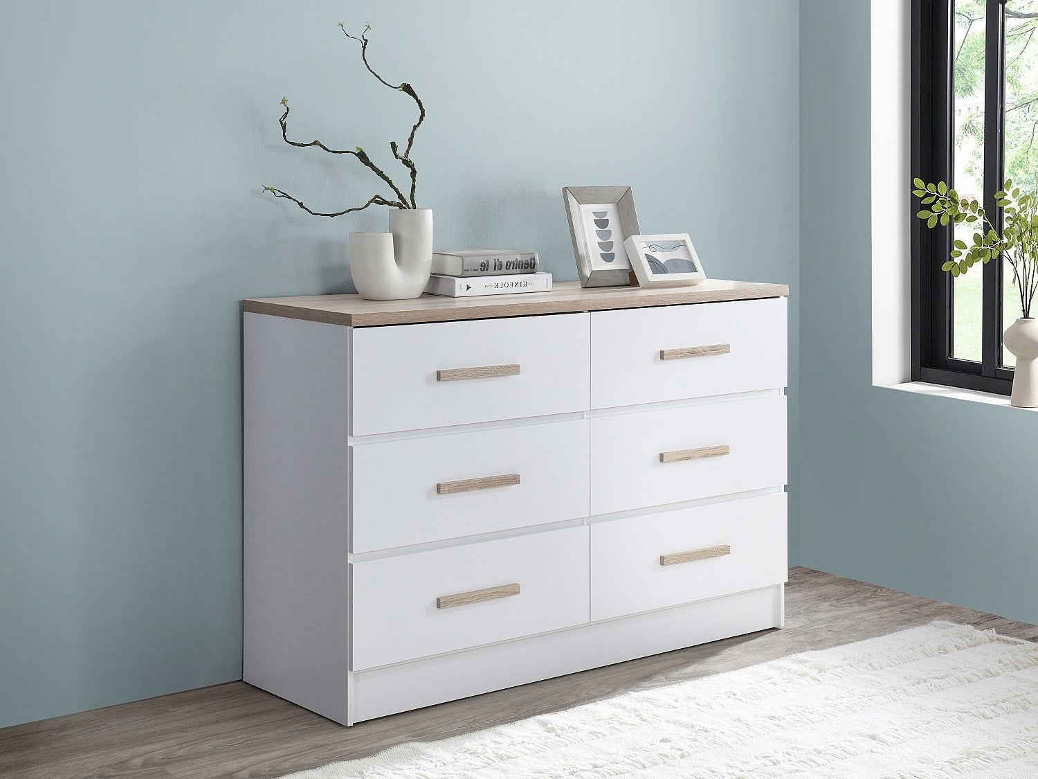 Vente-Unique  Cómoda De 6 Cajones, Y Natural, Skaido Blanco , Leroy Merlin