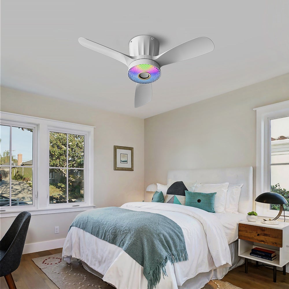 Costway Ventilateur de Plafond 23 Pouces avec Lumière Led Couleur Réglable 3 Vitesses Télécommande