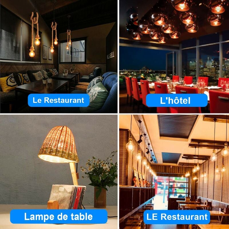 Lot de 4 Ampoules LED Edison Vintage G95 E27, 6W, Blanc Chaud 2200K, Ampoule Rétro à Filament, Equivalent à Ampoule Incandescente 54W, Non-Dimmable - 5