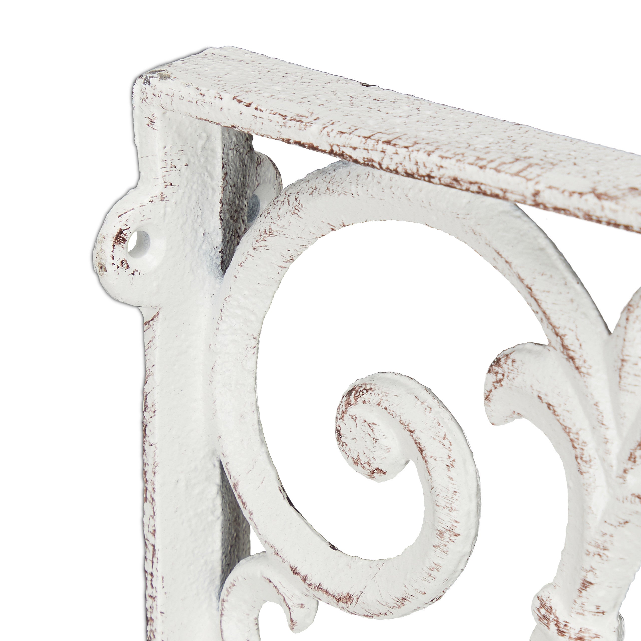 Équerre étagère murale, lot de 4, ancien, support en fonte de fer, ornements baroques, blanc, Relaxdays - 6