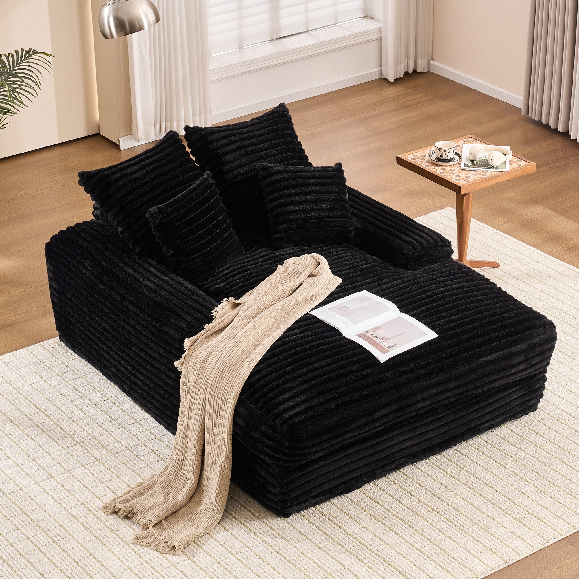 027 – Luksusowa sofa sztruksowa, nowoczesny design, 4 poduszki, wyjątkowo miękka i wielofunkcyjna sofa rozkładana