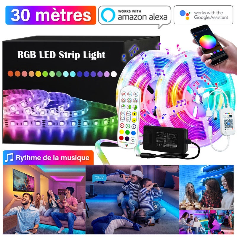 Bande LED WiFi 20M RGB - Contrôle Par App Et Alexa, Synchronisation Musique - Décoration Maison Multicolore