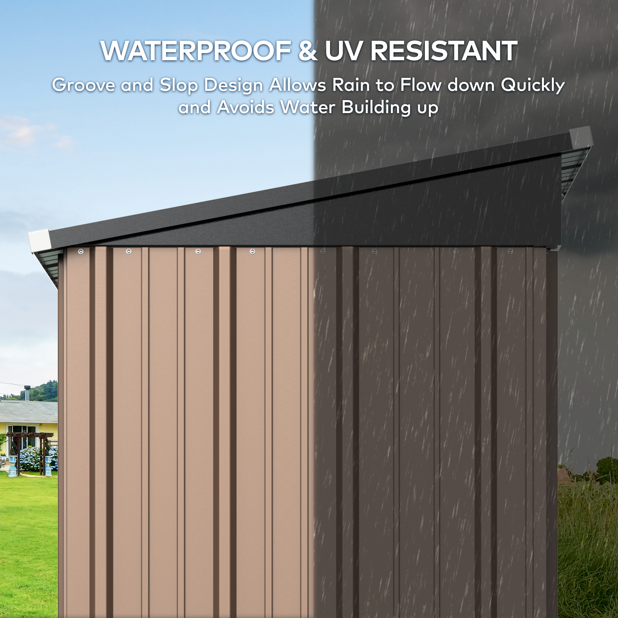 Bealife Casetta da Giardino in Metallo 162 x 95 x 182 cm Capanni Marrone per il Terreno - 5