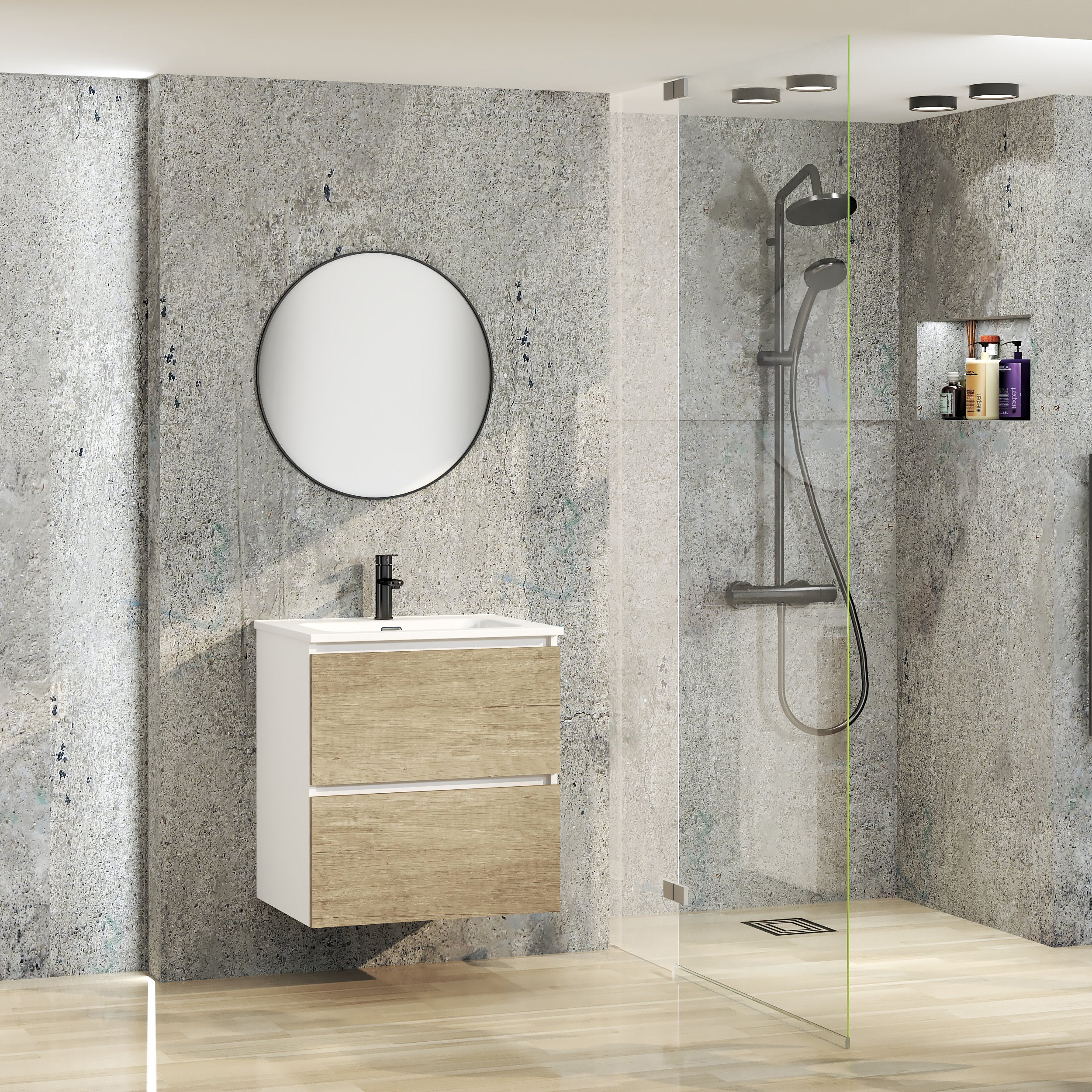 CONJUNTO DE BAÑO JAX | MUEBLE SUSPENDIDO | 60 CM BLANCO - NATURE | DOS ...
