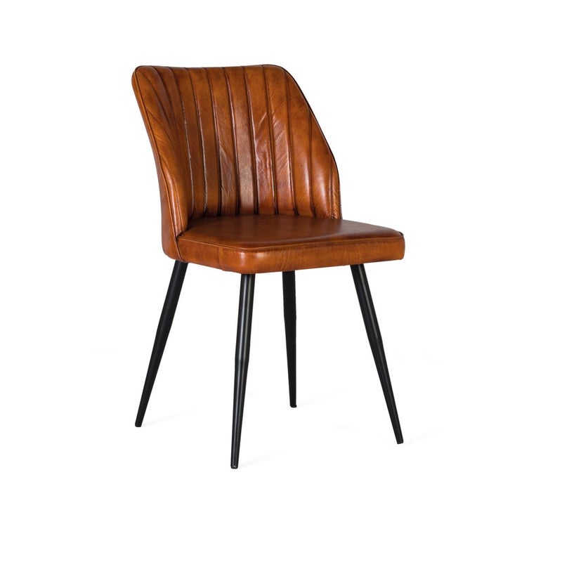 Leżanka rozkładana z naturalnej brązowej skóry