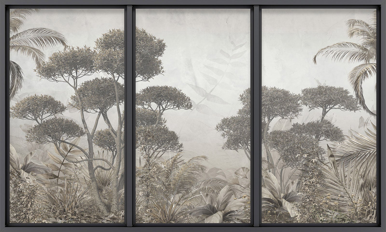 Papier peint panoramique intissé décoratif Trompe l'oeil baie vitrée - Jungle - L195 cm x H117 cm - 2