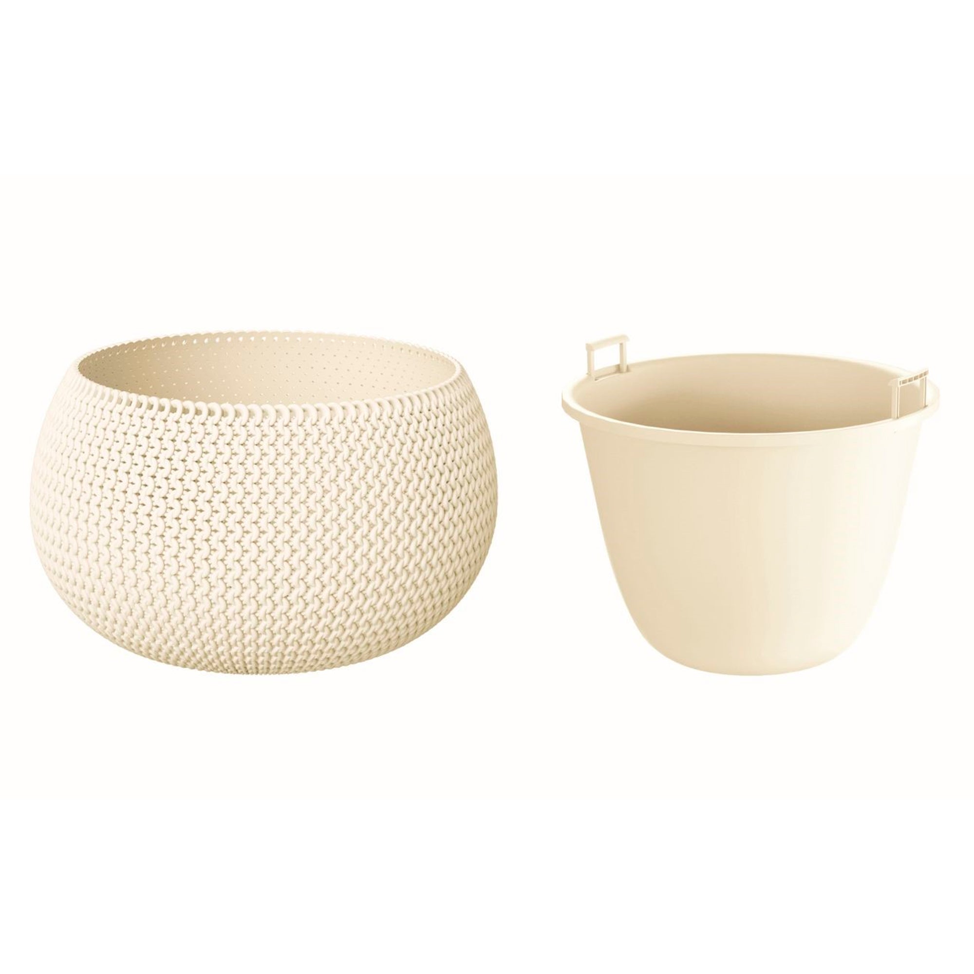 Vaso Rotondo Prosperplast Splofy 11,5L - Effetto Tessuto, Colore Crema - 29,5 X 24,9 Cm - 3