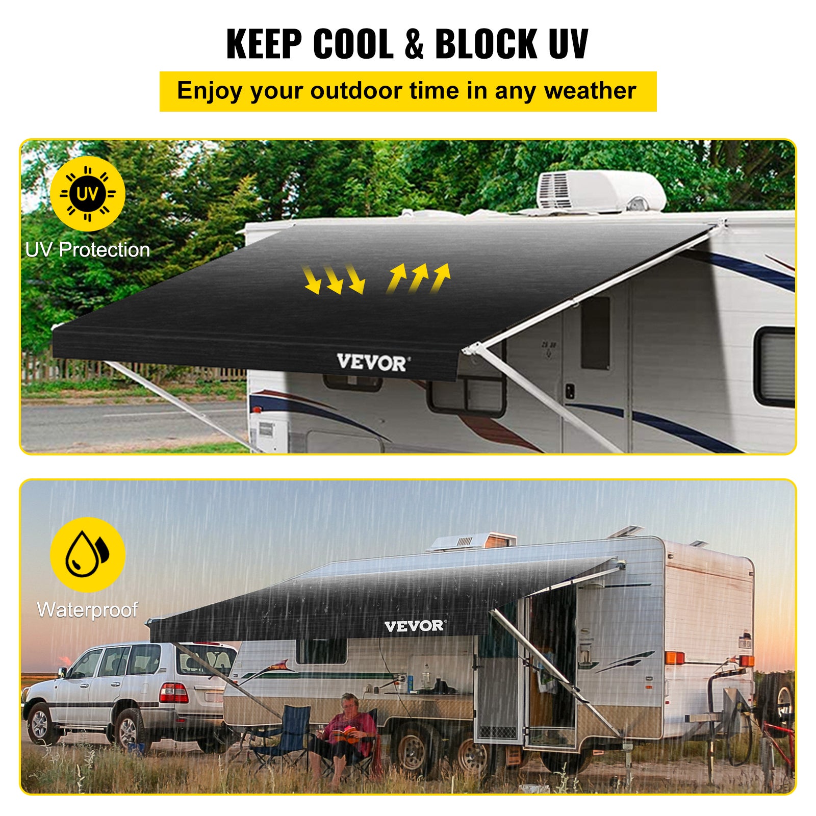 Toldo de caravana VEVOR 5,24 x 2,4 m,lona acampamento ao ar livre cor gradiente carvão,tecido substituição de vinil 425g para toldo de autocaravana - 4
